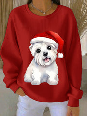 Women's West Highland White Terrier Westie Christmas Ribbed Round-Neck Sweatshirt