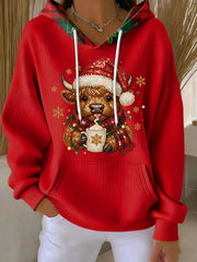 Women's Casual Retro Western Cute Christmas Highland Cow Hoodie