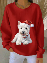 Women's West Highland White Terrier Westie Christmas Ribbed Round-Neck Sweatshirt
