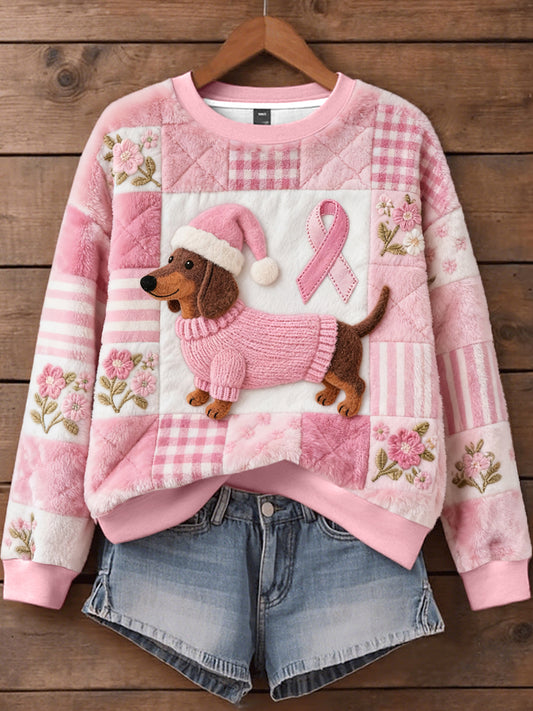 Women's Felt Art Dachshund Pattern Flannel Sweatshirt