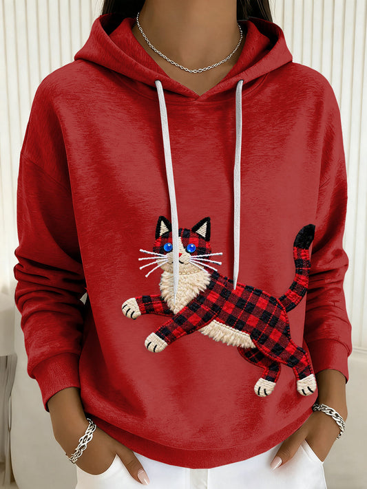 Women's Cat Art Print Drawstring Hoodie