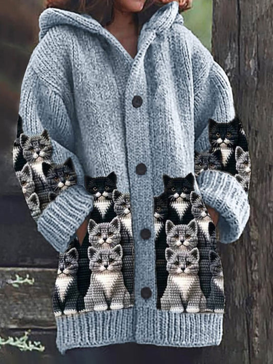 Women's Cute Cat Knitted Hoodie