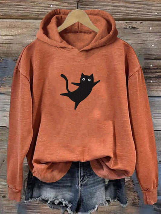 Women's Cute Black Cat Print Sweatshirt Hoodie