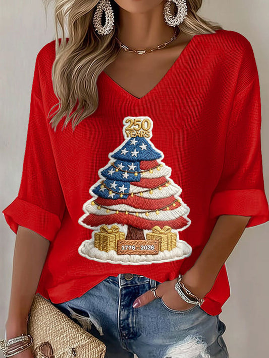 Women's 250th Anniversary Christmas Tree Print Casual T-Shirt