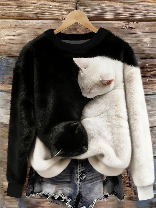 Women's Cute Cat Flannel Hoodie