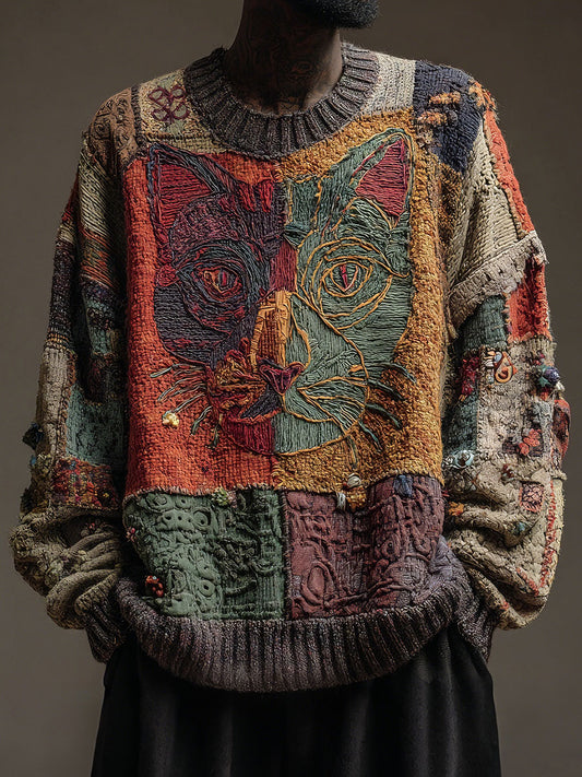 Men's Cat Art Vintage Tops