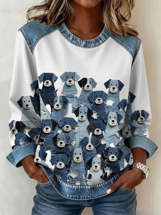 Women's Denim Puppy Sweatshirt